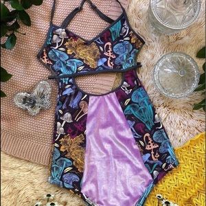 OOAK Mushroom body suit / bathing suit with velvet